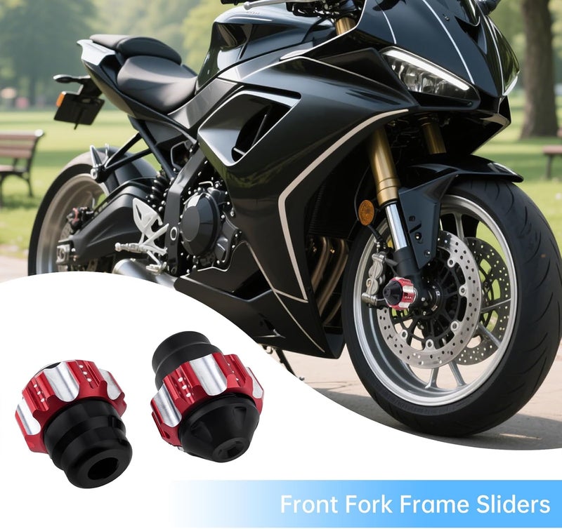 Windance 2pcs Front Wheel Frame Sliders Aluminum Alloy Fork Crash Protection Decoration Cup for Motorcycles Motocross Moped Scooters Dirt Pit Bikes (Red) - Image 2